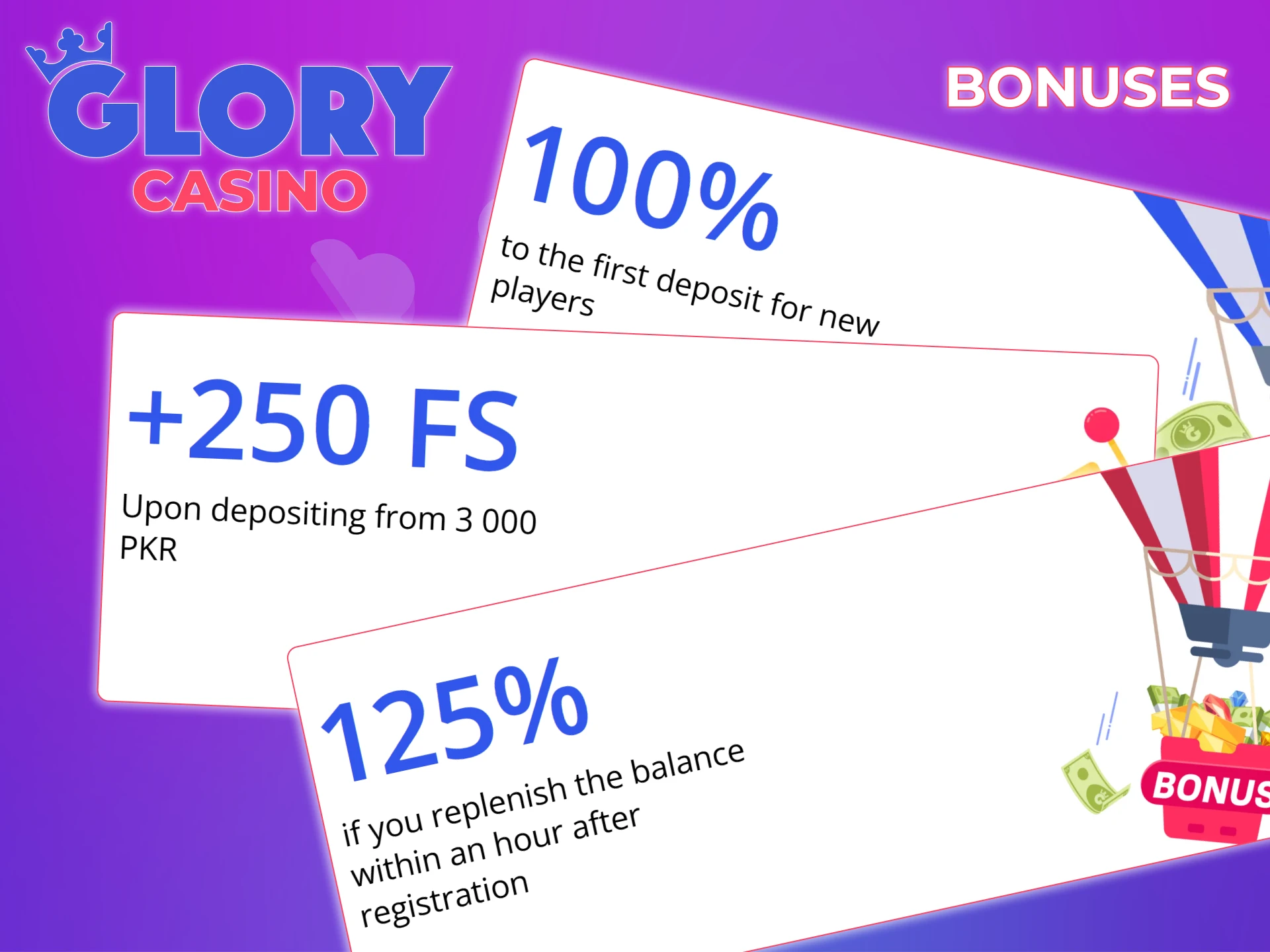 Get a welcome bonus via the Glory Casino mobile version.