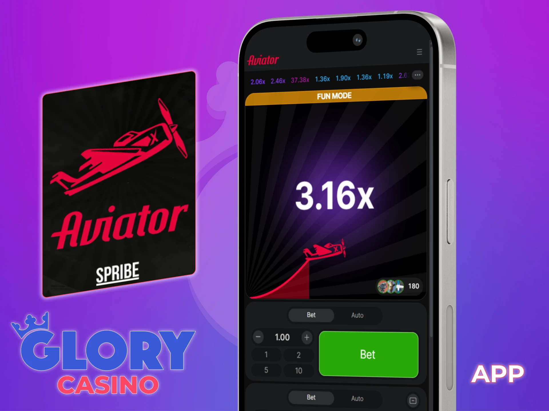 Use your mobile device to play Aviator at Glory Casino.