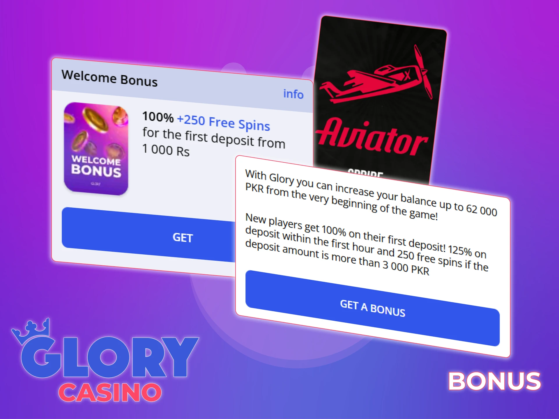 Receive a welcome bonus for Aviator players on the Glory Casino platform.