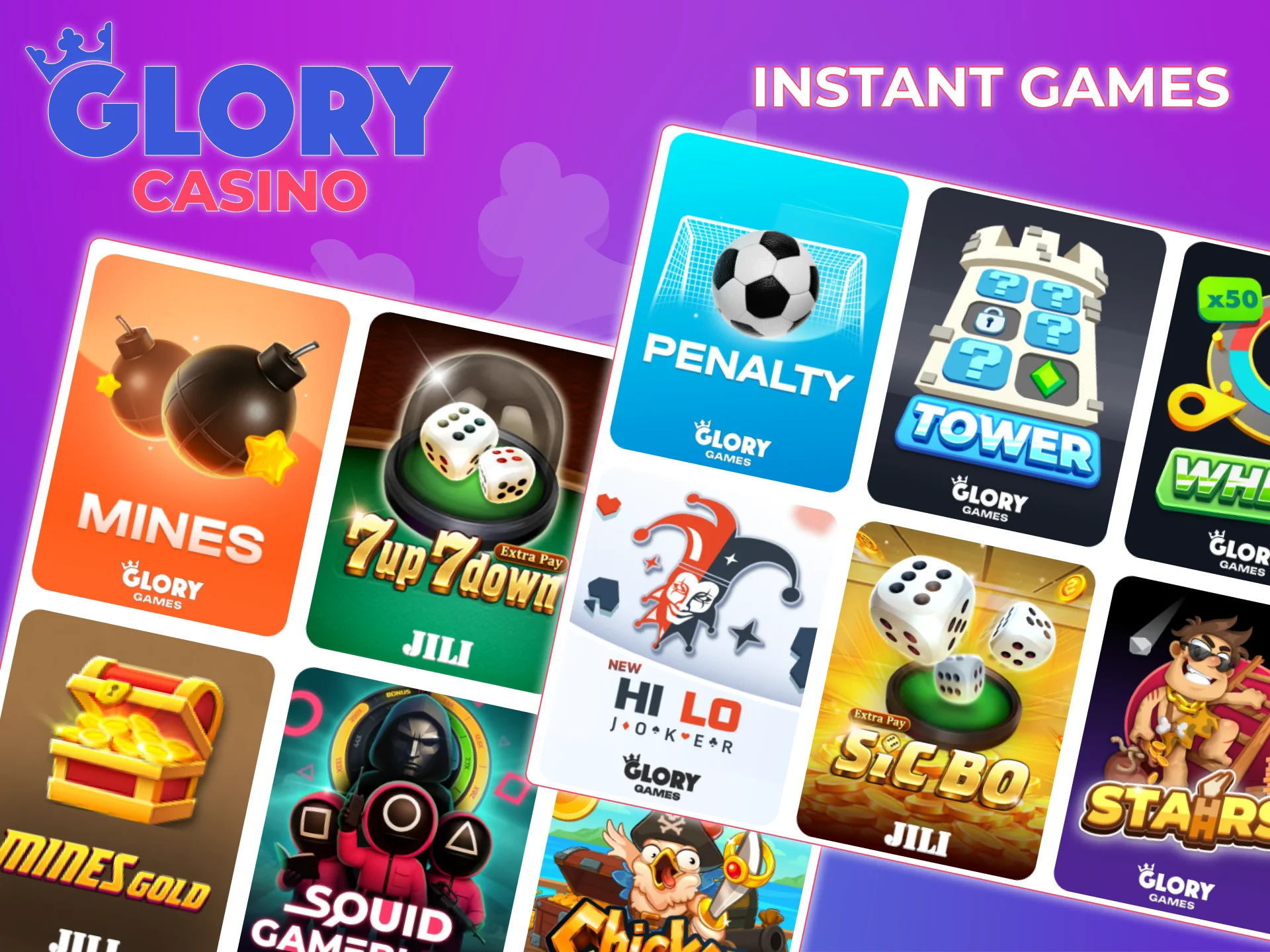 Instant games are available on the Glory Casino platform.