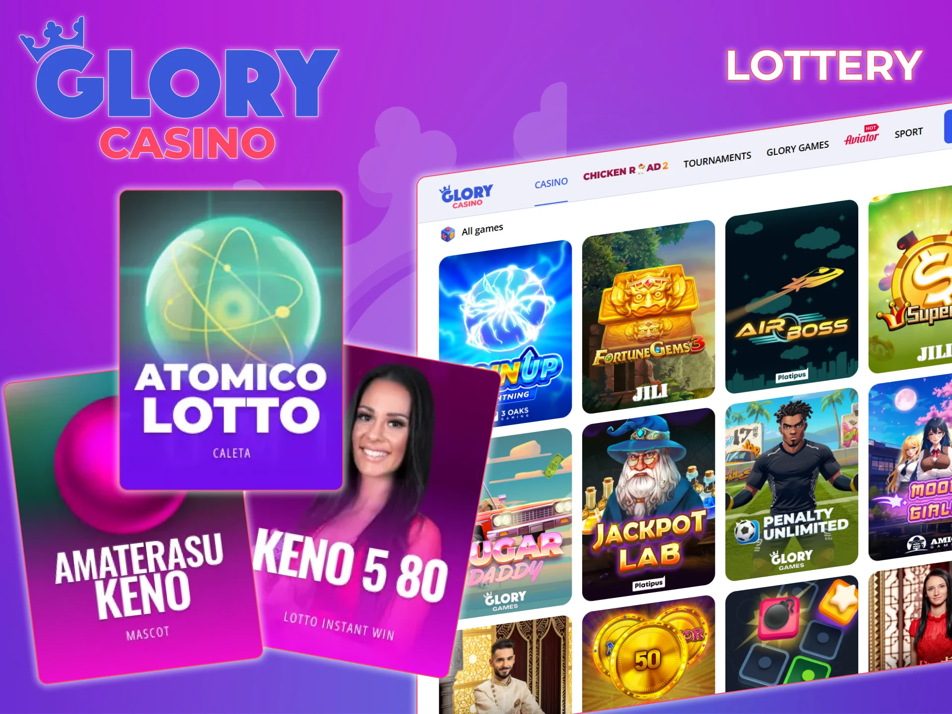 Have fun playing the lottery on the Glory Casino website.