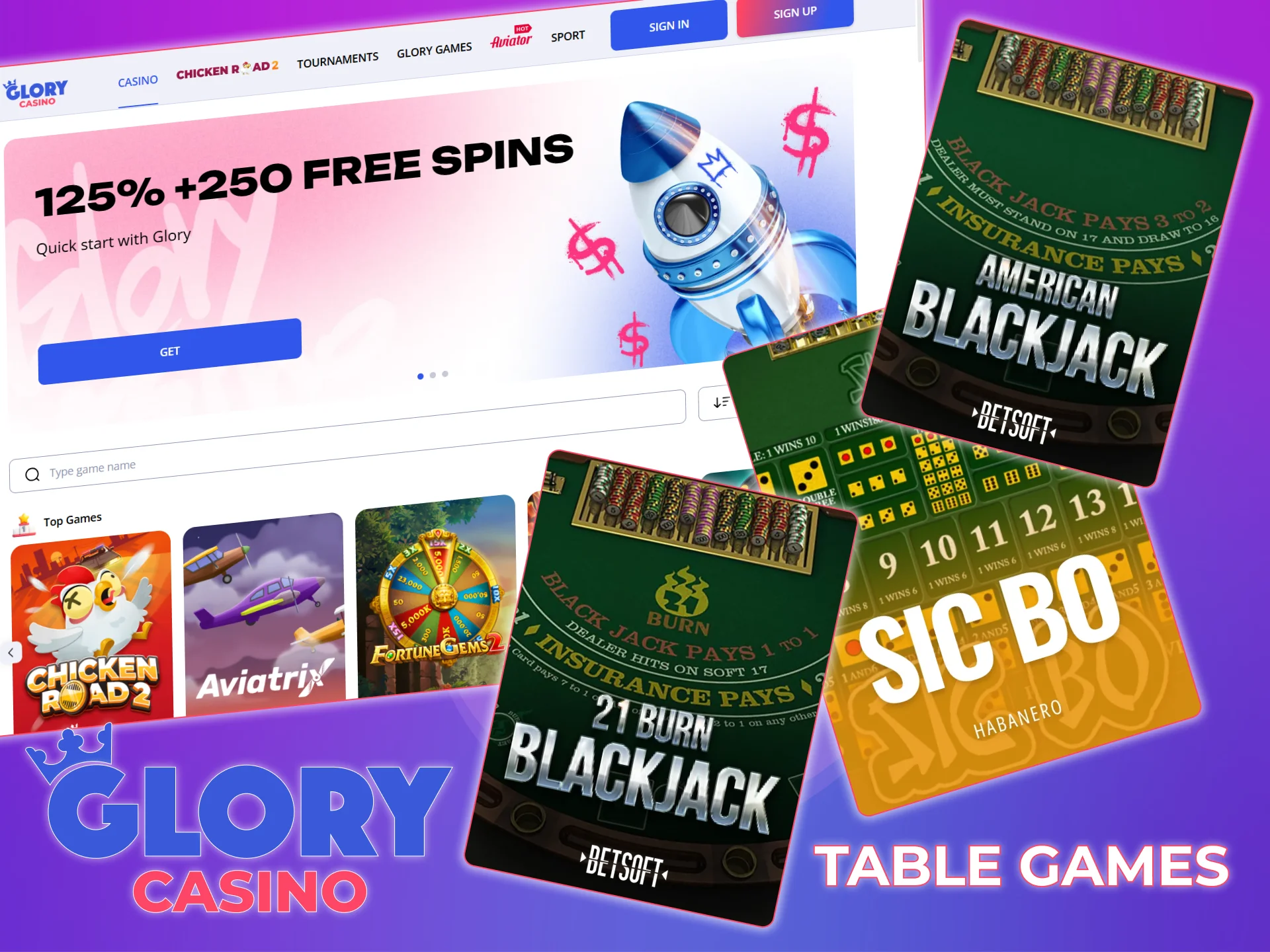 At Glory Casino, you can play table games.