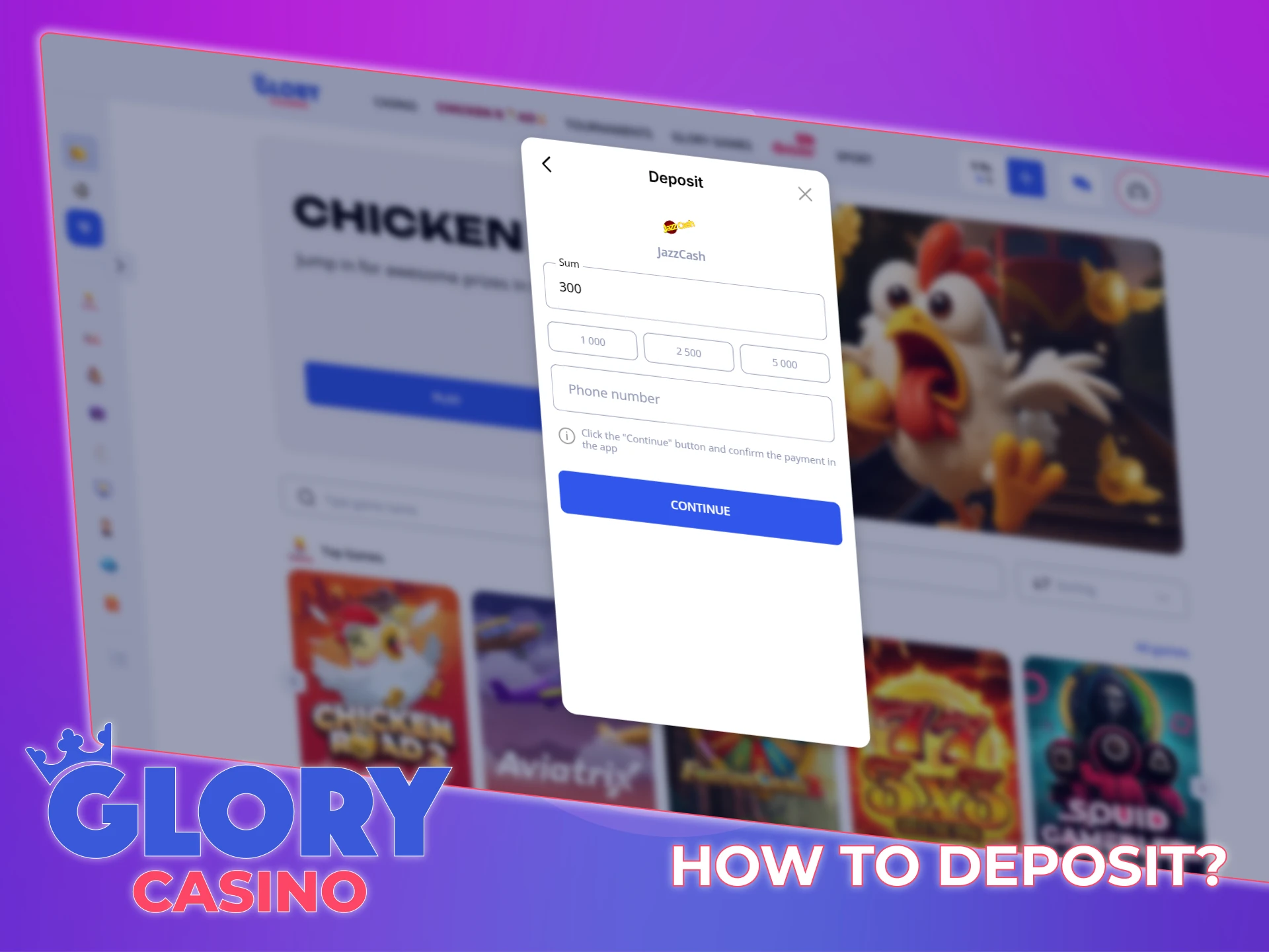 Find out how to make a deposit into your Glory Casino account.