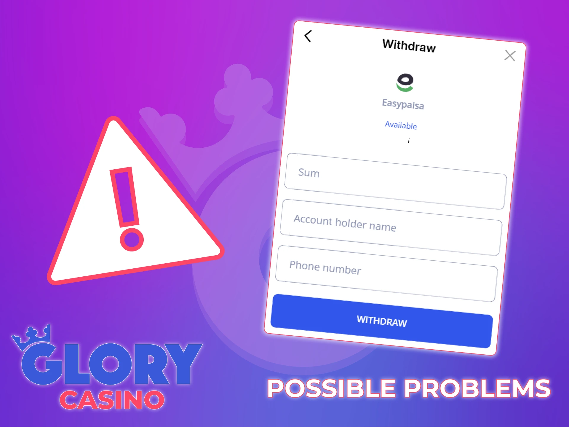 Learn about possible problems with withdrawing funds from Glory Casino.