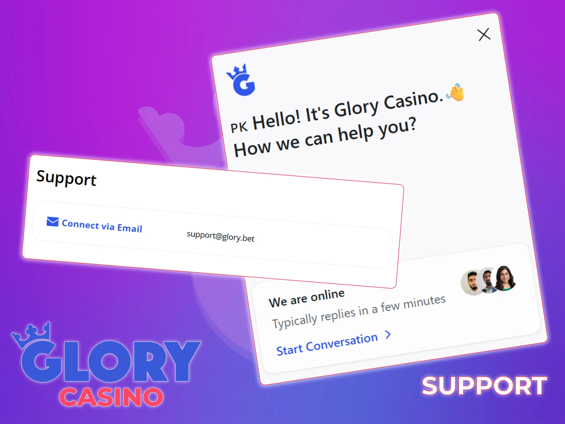 Contact support if you have any issues with Glory Casino registration.