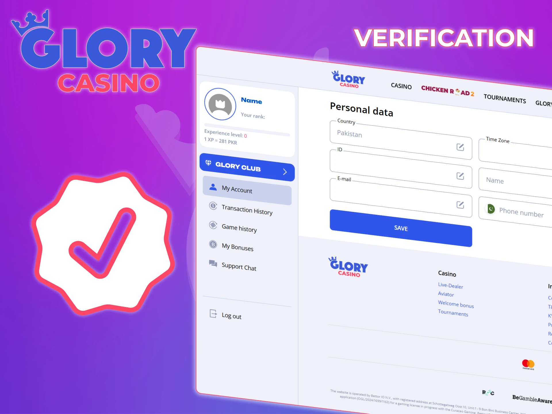 Verify your account at Glory Casino to access all features.