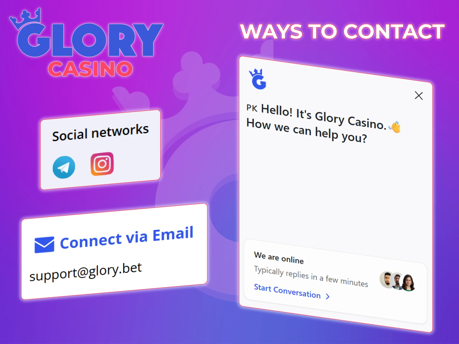 Learn about the various ways to contact Glory Casino.