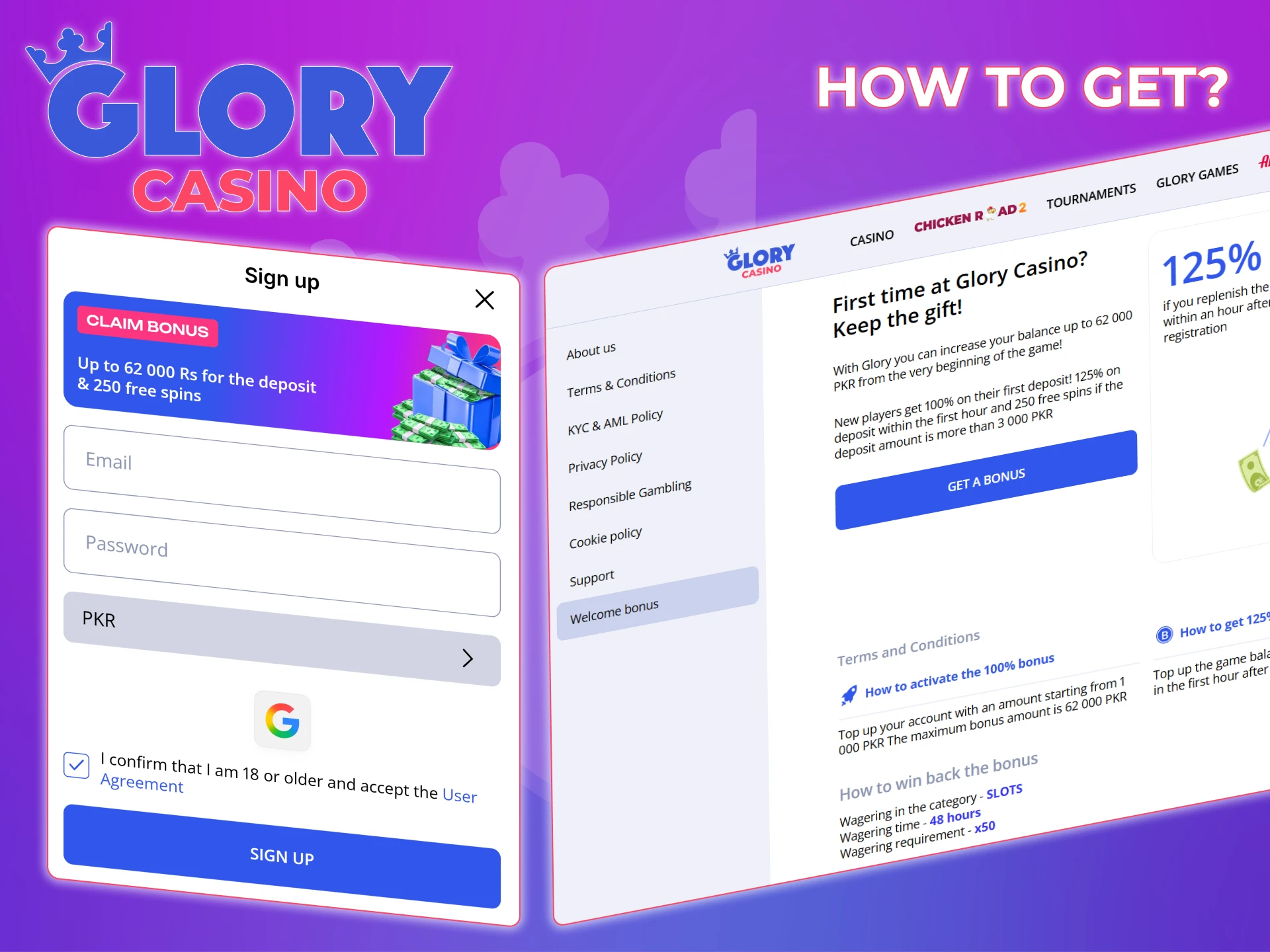 Find out how to get a welcome bonus from Glory Casino.