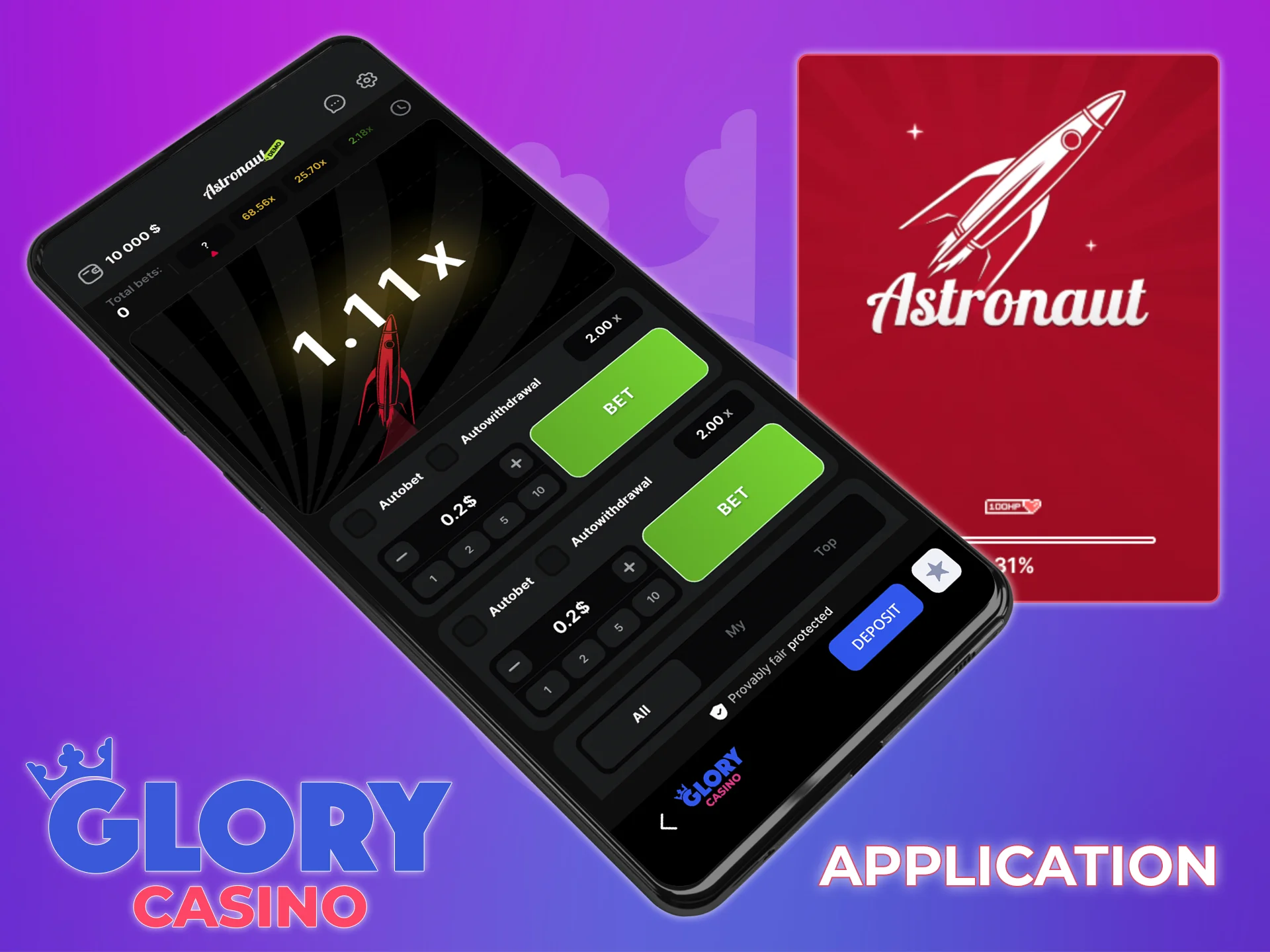 Play Astronaut from anywhere in the world with the Glory Casino mobile app.