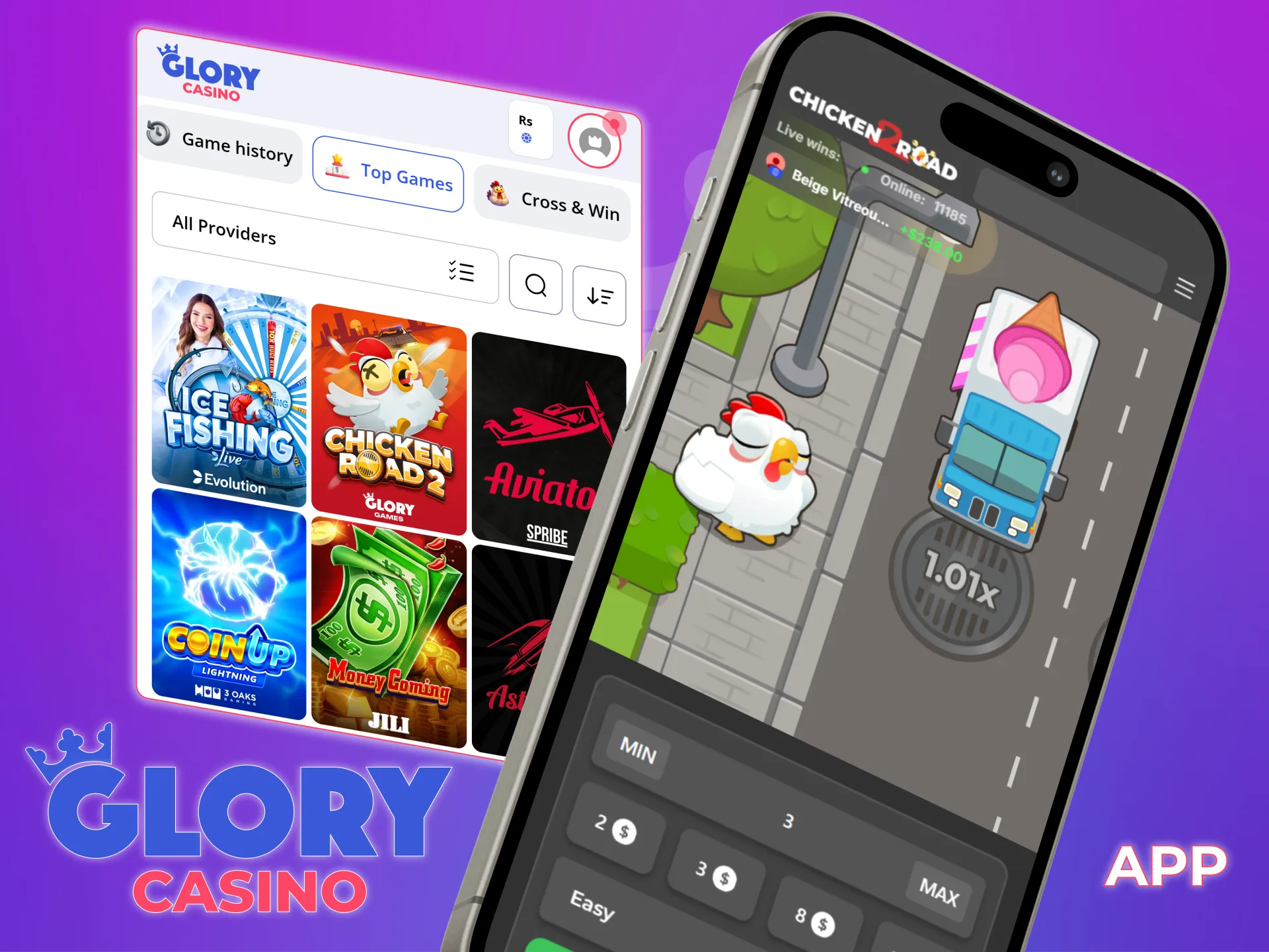 Download the Glory Casino app to play Chicken Road 2.