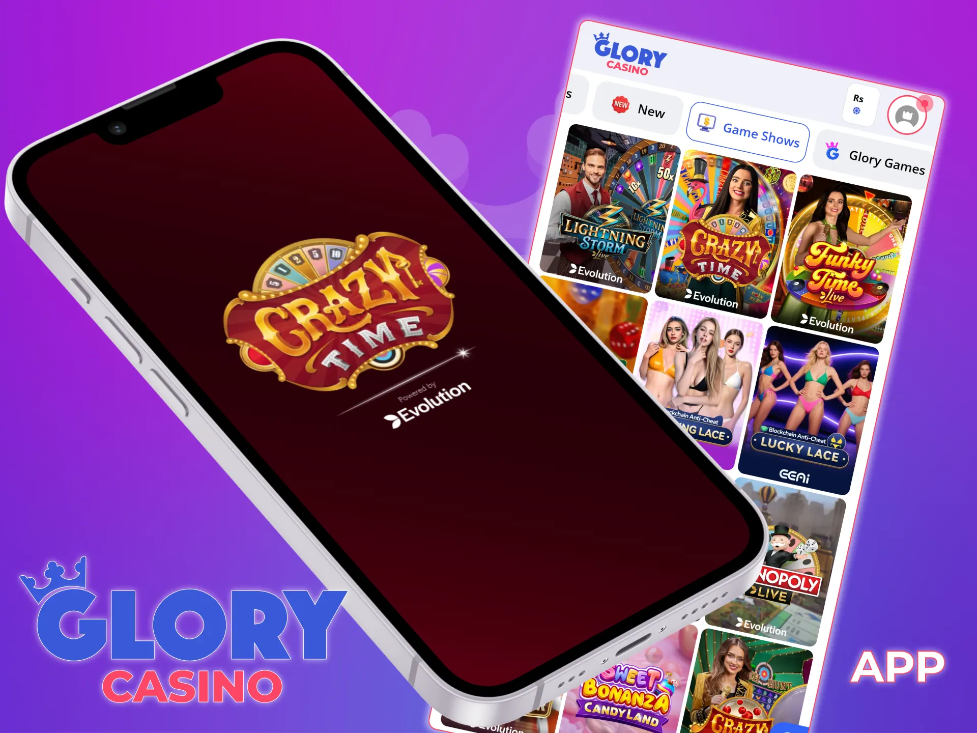 Install the Glory Casino app to play Crazy Time.